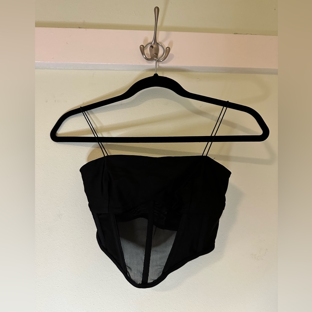 XS/S Shop Priceless Spaghetti Strap Mesh Black Corset Bustier